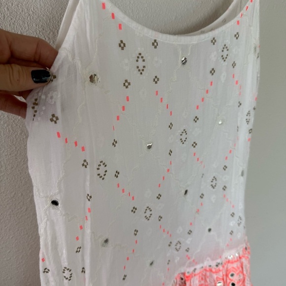 Juliet Dunn Nomad Embroidered Mirrored Cotton Mini Dress White Coral Boho 6/8 - Picture 6 of 15